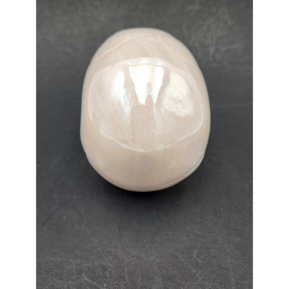 White Iridescent Glazed Ceramic Skull Skeleton Head Halloween Decor - Picture 4 of 6